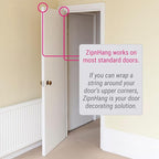 Zip 'n Hang Wreath Hanger for Front Door – Damage Free Adjustable Door Wreath Hanger for Glass, Screen & Standard Doors, Christmas Wreath & Decor Hook (White - 1 Pack)