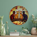 Cat Theme Decorative Ceramic Plate Round Porcelain Plate,7 inch,Autumn Stained Glass Pattern,for Decorative Ornaments Giving Plates,1 Plate with 1 Display Stand,Orange red