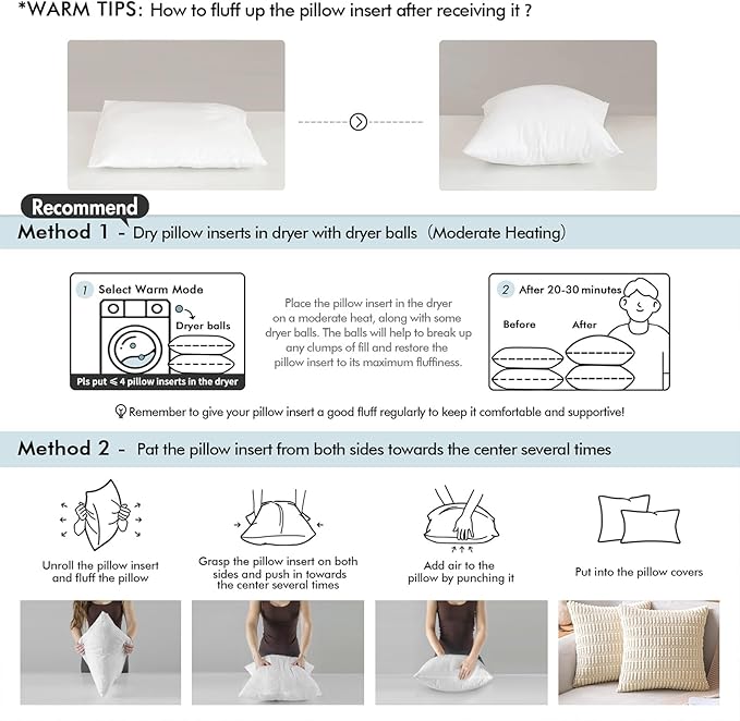 MIULEE Throw Pillows Inserts, Pack of 4 26x26 Inch 100% Virgin Fiber Filling Bed Couch Pillows
