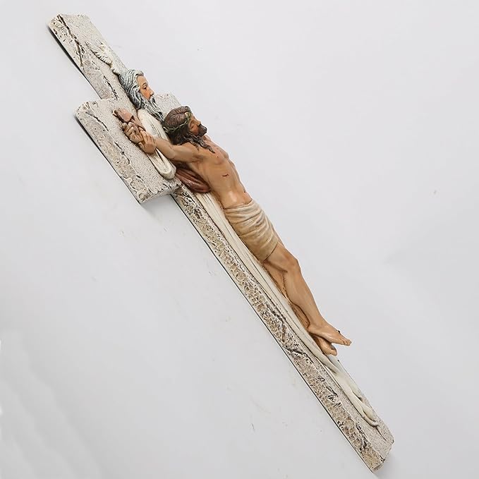 BC Catholic Holy Trinity Crucifix Wall Cross, 9.5" H Jesus Christ Inspirational Home Décor, Catholic Gifts, Religious Wall Sculpture handpainted by Buildclassic