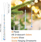 12pcs Crystal Icicle Christmas Tree Ornaments, Glass Beads Hanging Chandelier Pendants for Christmas Party Wedding Winter Decorations (Crystal AB)