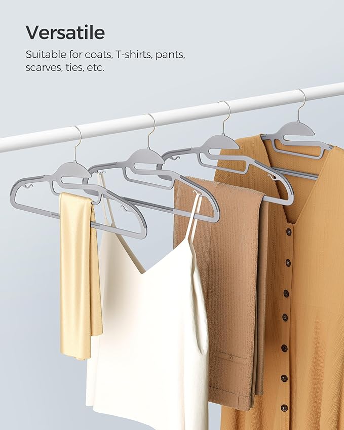 SONGMICS 100 Pack Coat Hangers, Heavy-Duty Plastic Suit Hangers, S-Shaped Opening, Space-Saving, 360º Swivel Hook, 16.3 Inches Wide, Light Gray and Dark Gray UCRP041G100