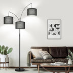 Dimmable Floor Lamp, 3 Light Arc Floor Lamp, Modern Tall Standing Tree Lamp with Black Shades & Heavy Base, 3000LM Cool White LED Bulbs, Bright Lighting for Living Room, Bedroom, Office & Reading
