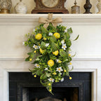 2 Pack 22'' Lemon Swag Wreaths for Cabinets Spring Summer Teardrop Wreath with White Daisy Flowers Artificial Lemon Teardrop Wreath with Bow for Farmhouse Front Door Porch Window Wall Hanging Decor