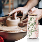 Ceramic Vase, GUKJOB Small Cute Flower Vase for Pampas Grass, Home, Living Room, Dining Table, Farmhouse, Office Decor, Bedroom, Table, and Kitchen Shelf (Green & Pink-A)