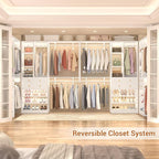 10FT Closet System with 4 Drawers, 120" Closet Organizer System with 6 Hanging Robs & Reversible Shelving, Closet Systems for Walk-in Closets, White