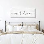 Sweet Dreams Wall Decor Above Bed 41.3''×15'' Large Farmhouse Wall Decor for Bedroom Guest Room Decor Framed Wood Wall Art Rustic Master Bedroom Wall Decoration (white frame)