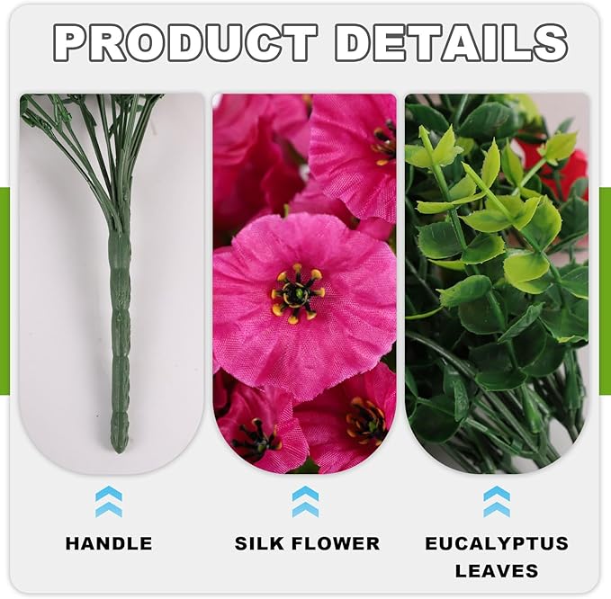 Fake Artificial Hanging Flowers for Outdoor, 2 PCS Silk Morning Glory Faux Flowers with Eucalyptus Leaves,Realistic Hanging Plants for Wedding Home Office Garden Decor
