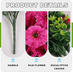 Fake Artificial Hanging Flowers for Outdoor, 2 PCS Silk Morning Glory Faux Flowers with Eucalyptus Leaves,Realistic Hanging Plants for Wedding Home Office Garden Decor