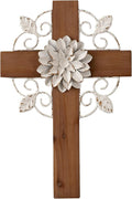 SOFE Rustic Crosses Wall Decor with Metal Floral - Large Wall Crosses for Home Decor - Hanging Decorative Crosses Wall Decor - Spiritual Art for Church Religious