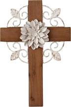 SOFE Rustic Crosses Wall Decor with Metal Floral - Large Wall Crosses for Home Decor - Hanging Decorative Crosses Wall Decor - Spiritual Art for Church Religious