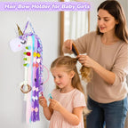 Basumee Unicorn Hair Bow Holder for Girls Wall Hanging Decor and Baby Hair Clip Hanger Organizer, Cyan Lavender