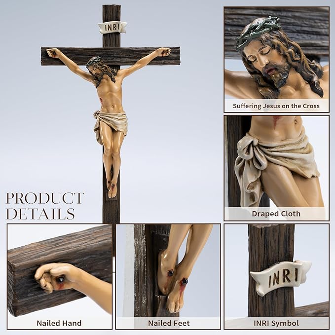 Kreative&Kind Catholic Crucifix Wall Cross, 10 Inch Jesus Cross for Wall, Hanging Realistic Crucifix Catholic Cross, Crucifijos Catolicos, Cristos Catolicos Home Décor, Religious Wall Art for Altar, Religious Gift