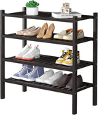 4 Tier (Thick) Bamboo Shoe Rack for Closet Free Standing Wood Shoe Shelf for Entryway Small Space Stackable 27"x12"x28" (Black Brown)