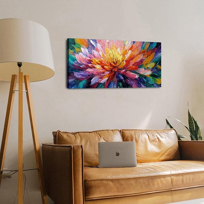 Abstract Lotus Wall Art Zen Wall Decor Large Colorful Lotus Flower Pictures for Bedroom Yoga Spa Abstract Bloom Floral Canvas Prints Meditation Spiritual Artwork Living Room Office Decorations 20x40"