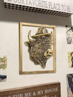 Newinhome Animal Heads Wall Decor (Includes Metal Frame) Resin Animals Sculptures Head Wall Hanging Decoration Gold vintage Wall Sculpture for Living Room Bedroom Office (American Bison)
