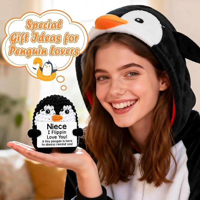 Belatelove Niece Gifts from Auntie Aunt Uncle, Handmade Crochet Mini Penguin Mothers Day Cute Birthday Gifts for Niece, Funny I Love You Gift for Girls, Small Cool Easter Decor