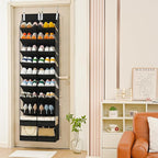 20-30 Pairs Over the Door Shoe Organizer,Side Clear Hanging Shoe Organizer,10-Tier Shoe Storage with 2 Flat Storage Layers,Door Shoe Organizer Fit All the Family’s Sneakers, Boots, Heels,Black