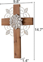 SOFE Rustic Crosses Wall Decor with Metal Floral - Large Wall Crosses for Home Decor - Hanging Decorative Crosses Wall Decor - Spiritual Art for Church Religious