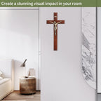 ARCHOBAN Crucifix Wall Cross Catholic, 12 Inch Wooden Cross with Jesus Christ for Home Decor - Brown + Antique Brass