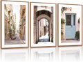 KAlRNE Vintage Cityscape Framed Canvas Painting Set of 3(16”X24”),European Street Scenery Wall Decor,Framed Rustic Mediterranean Wall art,Texture Alleyway Beige Art Prints For Living Room Bedroom