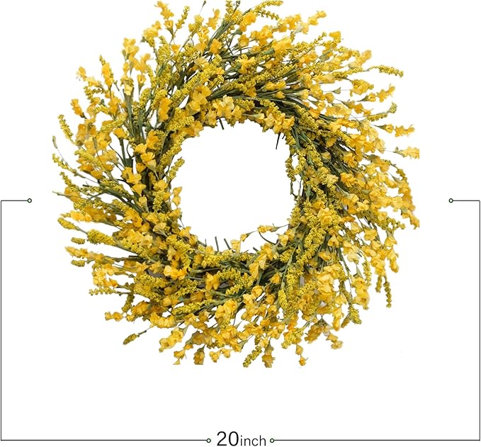 TEMPUS 20 Inch Yellow Flower String for Front Doors Wreath Spring and Summer Wreath for Indoor and Outdoor Decor Rustic and Farmhouse Style Home Decor（Yellow ）
