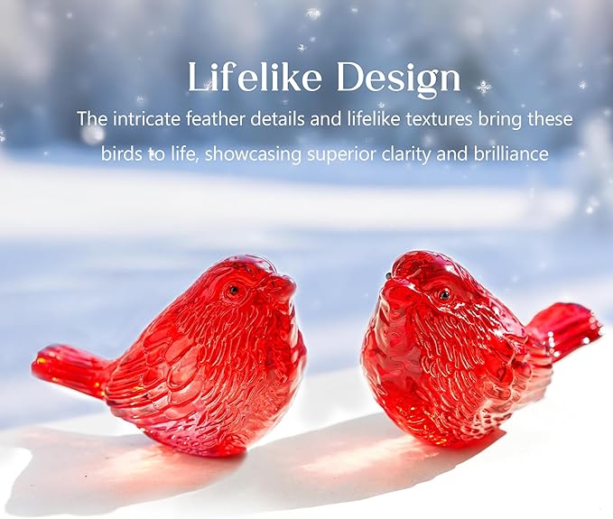 H&D HYALINE & DORA 2 Pack 3" Red Glass Bird Figurine Miniature Blown Glass Birds Bird Gifts for Bird Lovers Women Animals Collectible Figurines for Christmas Desk Table Decor