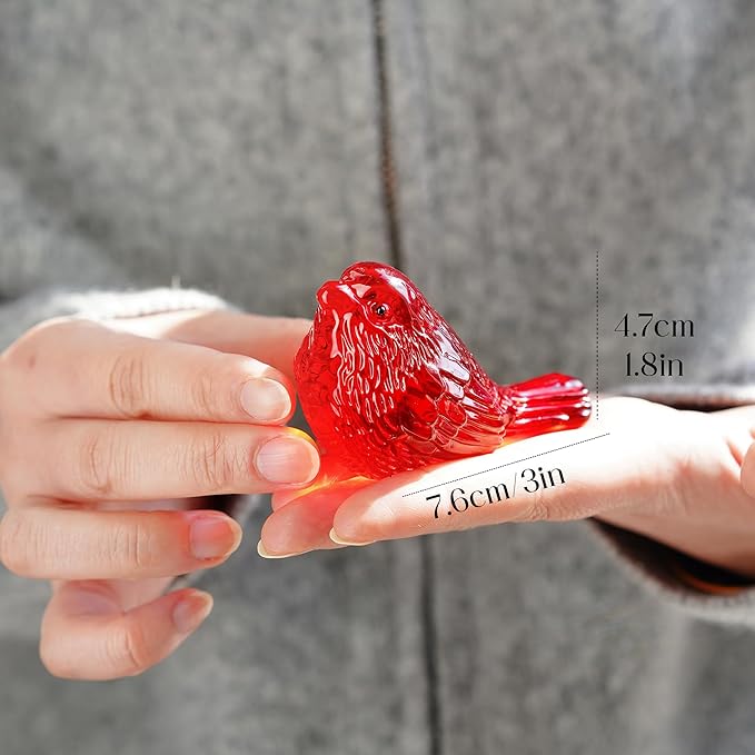 H&D HYALINE & DORA Crystal Handmade Red Bird Figurine Gifts for Bird Lovers Women Men Blown Glass Birds Collectible Figurines for Desk Table Home Office Decor