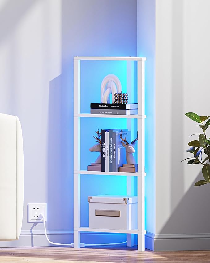 TUTOTAK Corner Shelf, 4-Tier Corner Bookshelf for Small Space, Narrow Display Corner Shelf Stand with Storage Rack, for Living Room, Bedroom, White BS05BW004L