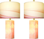 Scenekoy 23" Alabaster Table Lamp Set of 2 with Night Light for Bedroom Living Room, Rotary Switch, Pink Modern Table Lamp with Linen Shade, Nightstand Lamps for Room Bedside Office (Bulb Included)