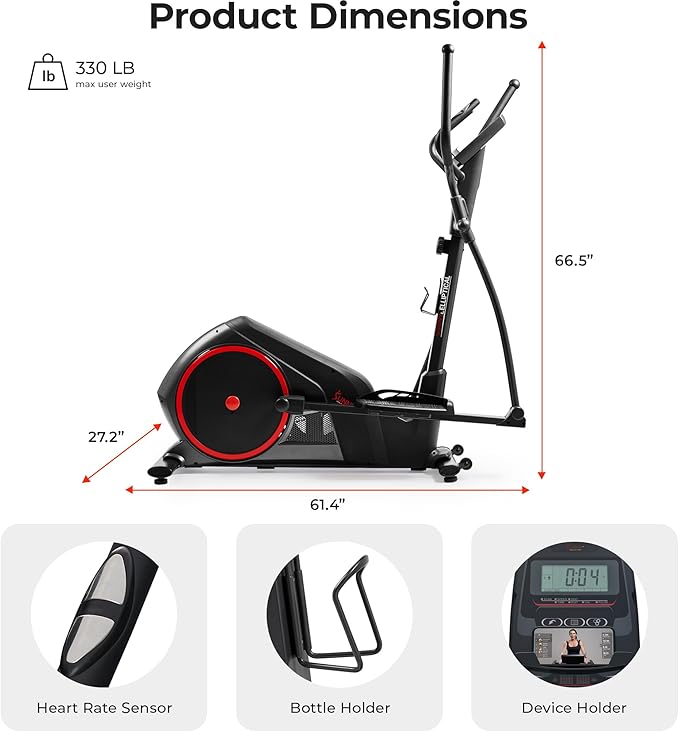 Sunny Health & Fitness Elliptical Machine with Extended Stride, Ultra Quiet 300 lbs Capacity Cross Training Cardio Fully Body Exercise for Home, Sunny Fit App Access, Optional 12" or 16" Stride Length