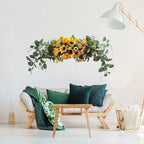 Artificial Sunflower Swag, Decorative Sunflower Wreath with Eucalyptus Leaves Handmade Floral Swag for Mirror Home Wedding Party Door Tabletop Decoration(Green)