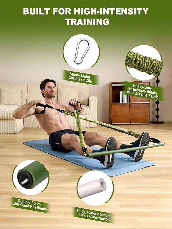 Pilates Bar Kit with Resistance Bands,260LBS Heavy Duty Resistance Bands for Working Out, Strength Pilates Equipment with Handles Door Anchor, Versatile Pilates Kit for Man Woman Full-Body Workouts