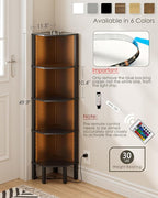 Corner Shelf Stand, 5 Tier Corner Bookshelf,Corner Furniture for Bedroom Display Corner Shelf for Small Space,Wood Shelves with Storage Rack for Living Room,Office,Black