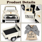 Metal Coffee Truck with Burlap Sack Vintage Pickup for Farmhouse Kitchen Decor Coffee Station Home Bar Accessories