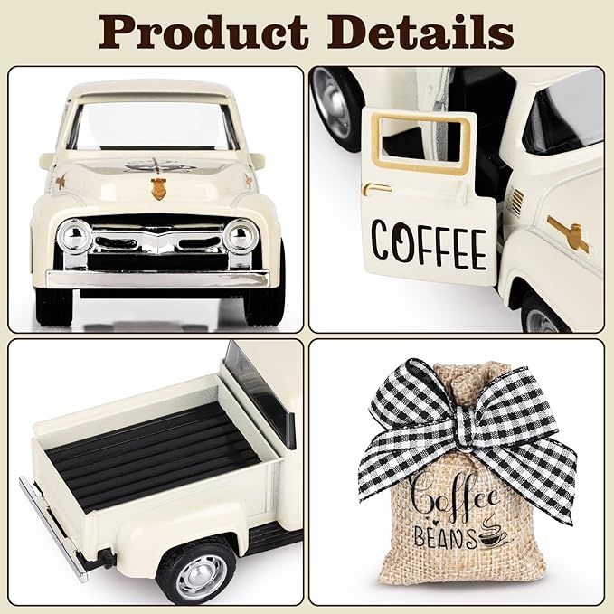 Metal Coffee Truck with Burlap Sack Vintage Pickup for Farmhouse Kitchen Decor Coffee Station Home Bar Accessories