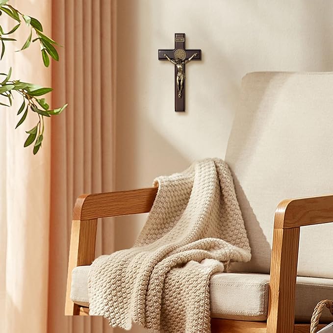 KUXBET Wood Standing Cross 5inch Small Crucifix- Jesus Christ Wall Hanging Cross Crucifix for Table or Wall Home Decoration