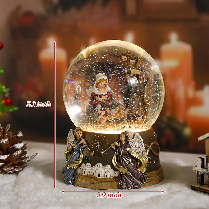 Vipush Christmas Snow Globe - Holy Family Musical Snow Globe with Color Changing Led Lights, Christmas Decorations with Music Box Gifts for Girls Kids, Decorations for Christmas & Birthday