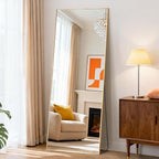 DUMOS 58"x19" Full Length Mirror, Full Body Mirror with Aluminum Alloy Thin Frame, Standing Mirrors with Leaning or Hanging, Suitable for Bedroom, Livingroom, Cloakroom, Gold