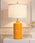 JUNNAI 25" Modern Orange Ceramic Table Lamp for Living Room Nightstand 3-Way Dimmable Farmhouse Lamp for Bedroom Bedside Entryway Tabletop Office with White Slub Fabric Lampshade (Bulb Included)