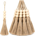 Jute Rope Tassel with 3 Wooden Beads - 20 Pcs Thick Handmade Jute Tassels for Garland Craft Decor Farmhouse Boho Home Door Hanging Decoration for Wedding Party Christmas DIY