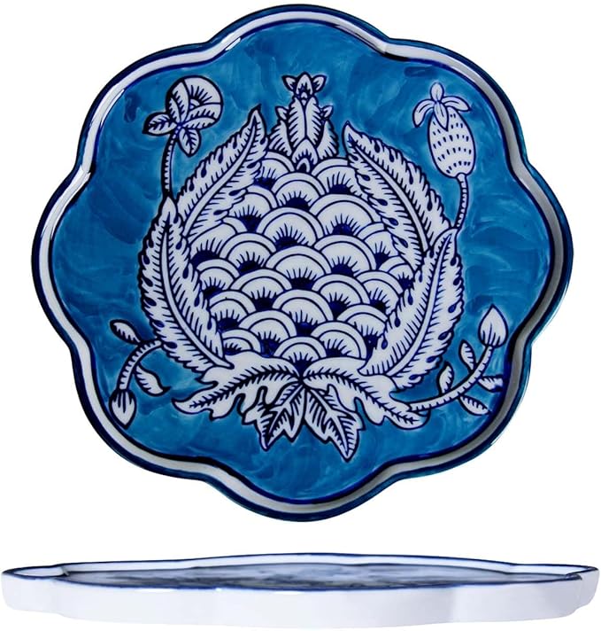Hand-Painted Blue and White Ceramic Plate 6.7 Inch, Floral Chinoiserie Decorative Plate for Shelf Cabinet, Kitchen Dinnerware Dessert Cheese Sushi Snack Dishes, Great Housewarming Gift