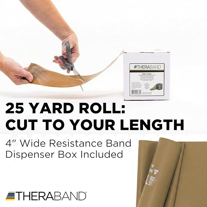 THERABAND Resistance Band 25 Yard Roll, Non-Latex Professional Elastic Stretch Bands for Upper & Lower Body Exercise Workouts, Physical Therapy, Lower Pilates, Flexibility, & Rehab, Dispenser Box