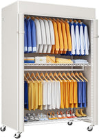 P8C Pro Heavy Duty Clothes Rack（With Extended Width Design） Rolling Clothing Racks for Hanging Clothes with Lockable Wheels，42" W x 15.8" D x 80.5" H，Load 700LBS，White Rack with White Cover