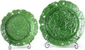 KAMMAK Ceramic Decorative Plate Set of 2, Porcelain Plates for Kitchen Dining Room Wine Cabinet Home Decor, Vintage Collector Plates with 2 Display Stand, Green Leaves (8-inch + 10-inch)
