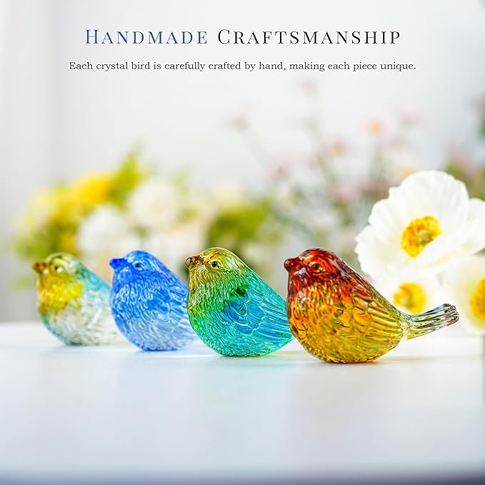 HDCRYSTALGIFTS 4PCS Colorful Crystal Birds Figurines - 3'' Art Glass Birds Animal Collectible Figurines Gifts for Women Bird Lovers Home Tabletop Office Decor