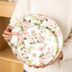 KAMMAK Ceramic Decorative Plate Set of 2, Porcelain Plates for Kitchen Dining Room Wine Cabinet Home Decor, Vintage Collector Plates with 2 Display Stand, Wild Rose (8-inch + 10.5-inch)