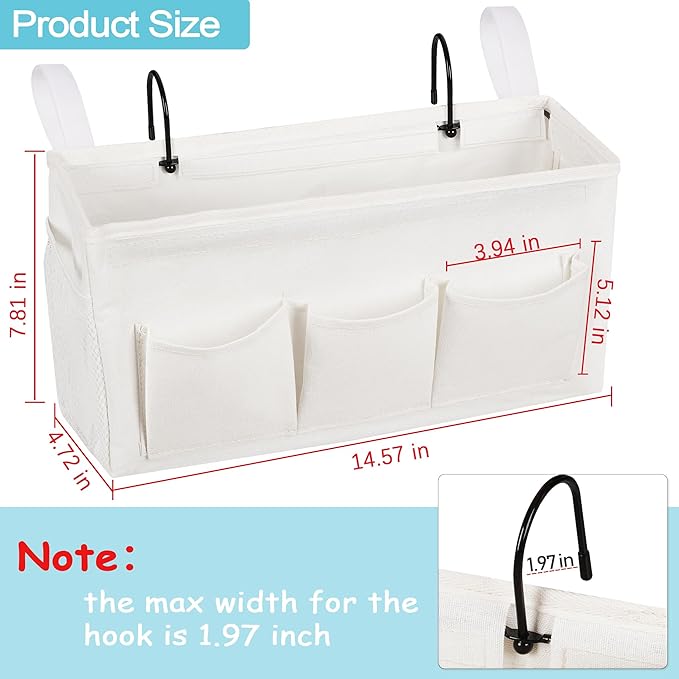 Loghot Bedside Caddy/Bedside Storage Bag Hanging Organizer for Bunk and Hospital Beds,Dorm Rooms Bed Rails,Can be Placed Glasses,Books,Mobile Phones,Keys (New White)