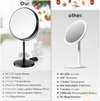 DEIOVWXS Makeup Mirror, 3000mAh Rechargeable Double-Sided Magnifying Vanity Mirror with 3 Colors, 1X/10X, Adjustable Brightness, Gifts for Mom, Mothers Day, Women, Wife, Girls, Dorm Room Essential