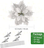 Pack of 12 Silver 5 Inch Glitter Flower Shape Christmas Hanging Ornaments Party Decorating Supplies